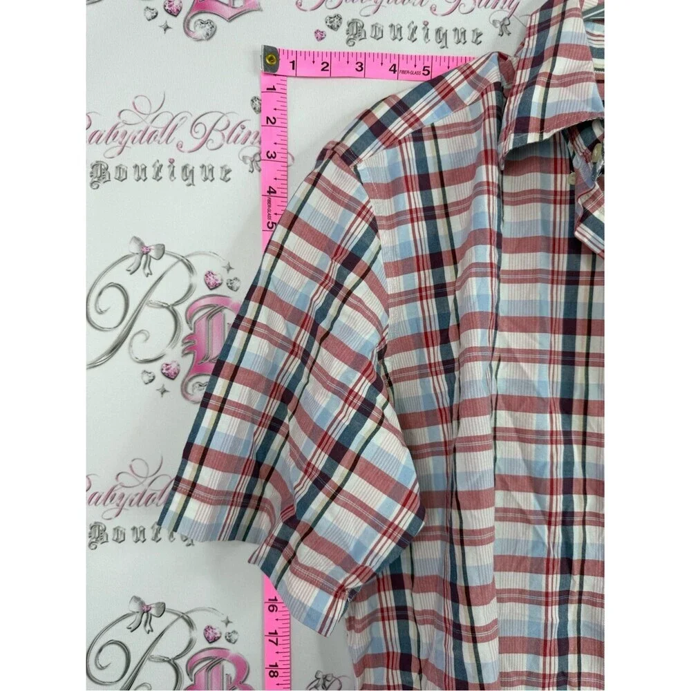 Nautica tshirt Short Sleeve Plaid Button-Up Shirt in Red, Blue, White